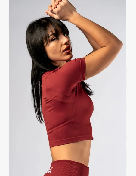 NEBBIA Seamless crop top con maniche corte POWER rosso