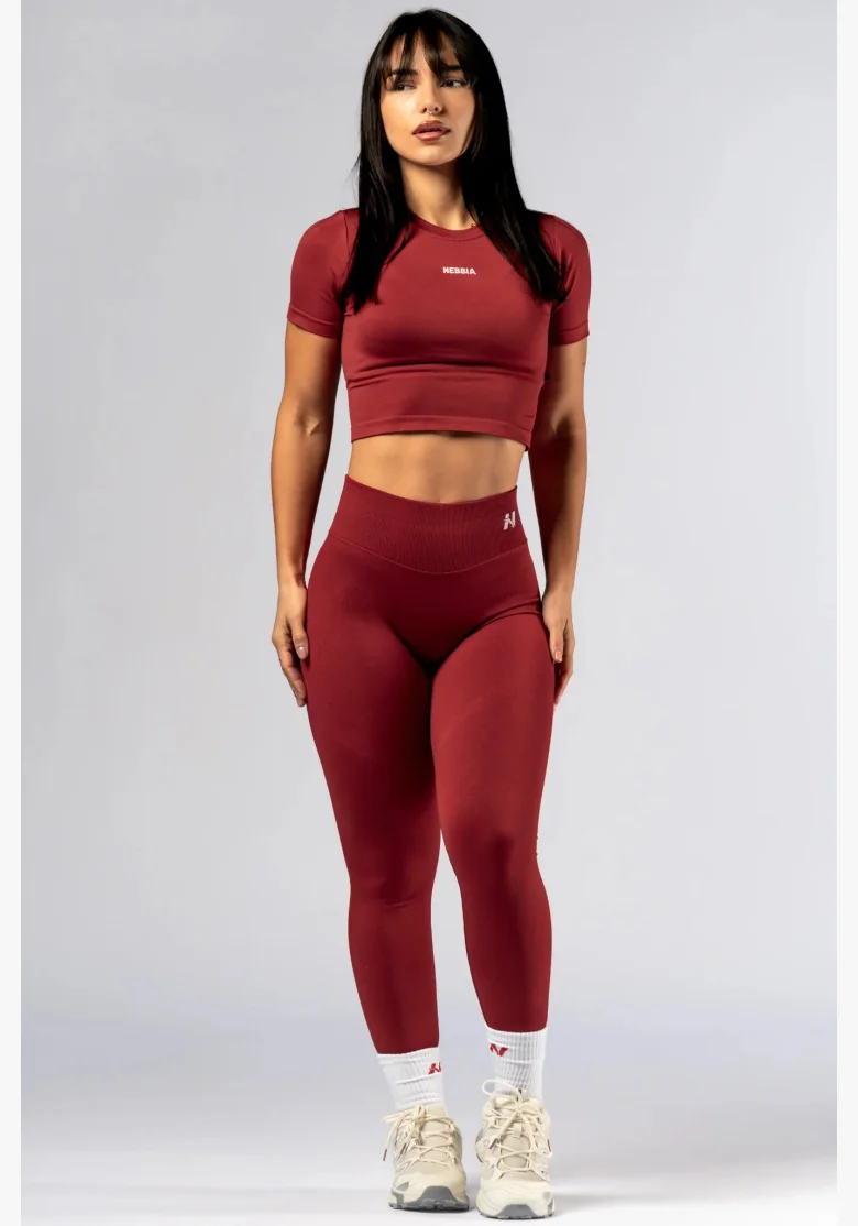 NEBBIA Seamless crop top con maniche corte POWER rosso