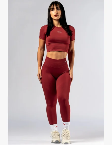 NEBBIA Seamless crop top con maniche corte POWER rosso