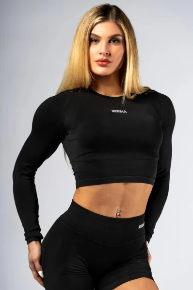 NEBBIA Seamless crop top con manica lunga POWER nero