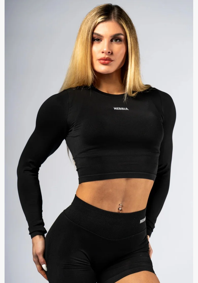 NEBBIA Seamless crop top con manica lunga POWER nero