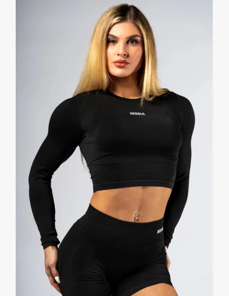 NEBBIA Seamless crop top con manica lunga POWER nero