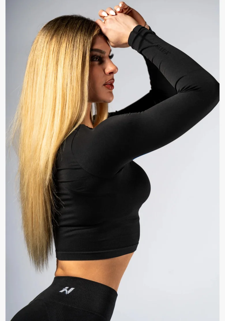 NEBBIA Seamless crop top con manica lunga POWER nero