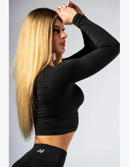 NEBBIA Seamless crop top con manica lunga POWER nero