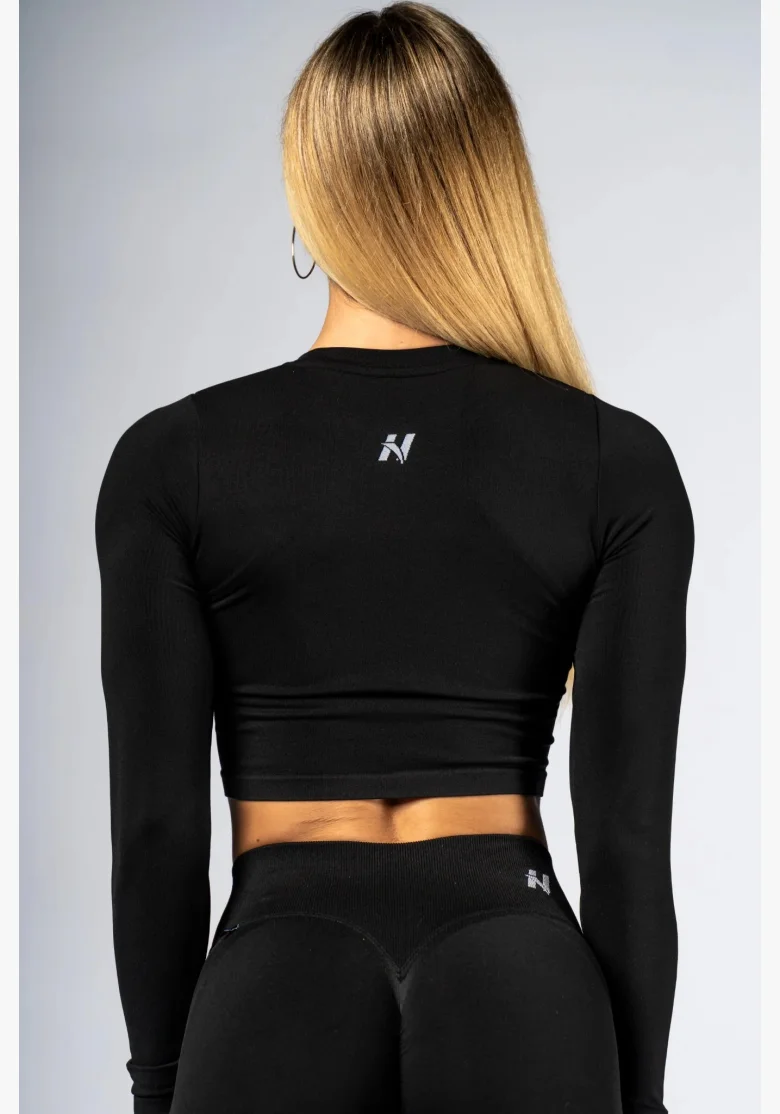 NEBBIA Seamless crop top con manica lunga POWER nero