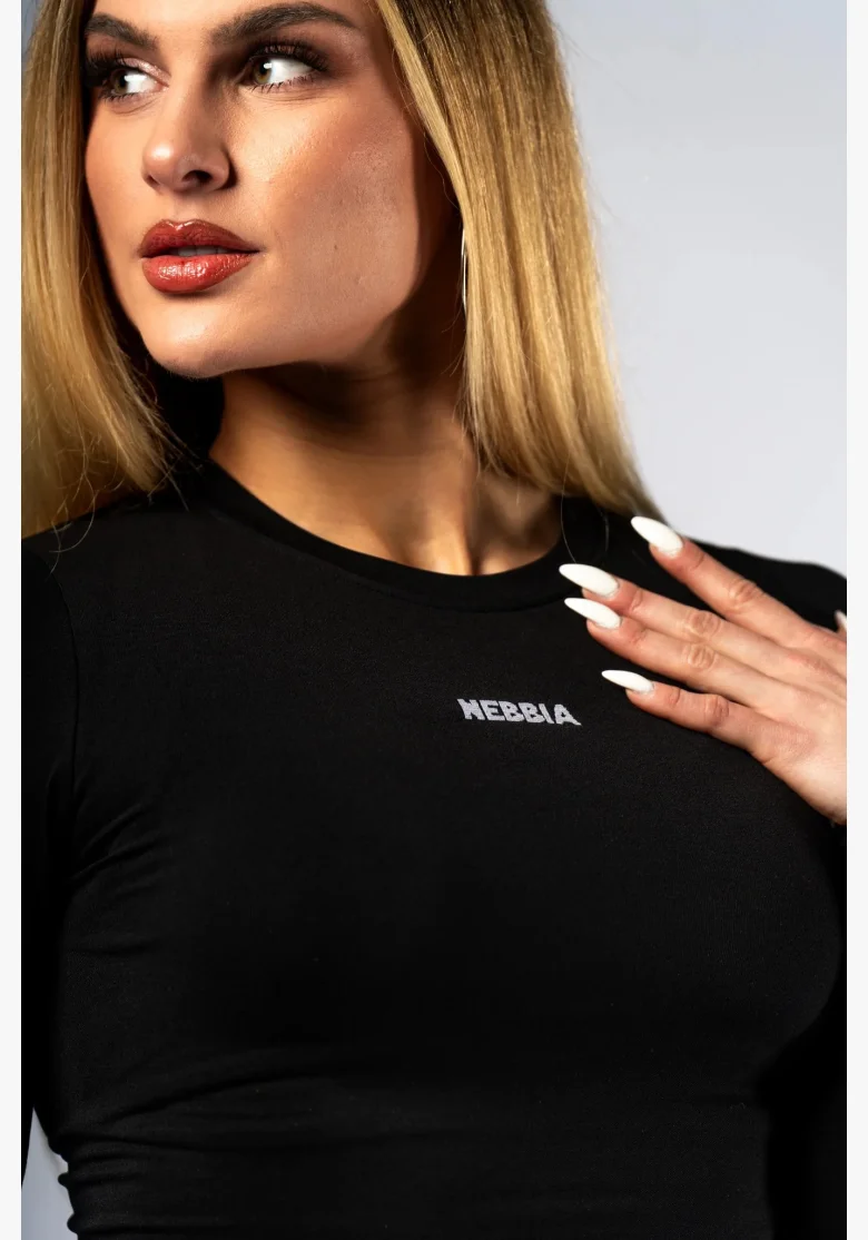 NEBBIA Seamless crop top con manica lunga POWER nero