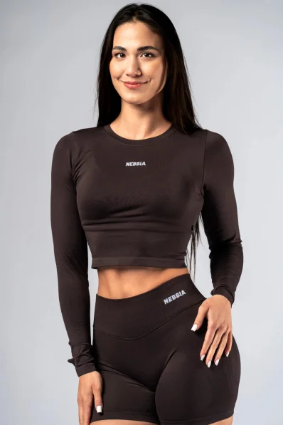 NEBBIA Seamless crop top con maniche lunghe POWER marrone