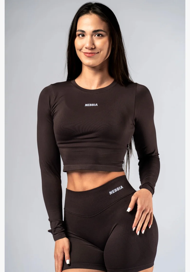 NEBBIA Seamless crop top con maniche lunghe POWER marrone