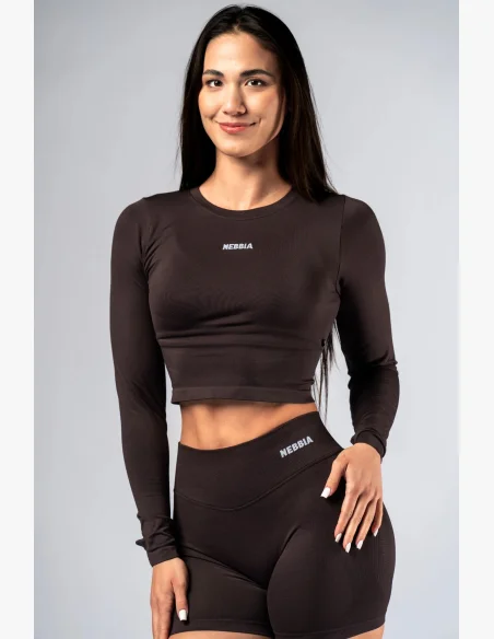 NEBBIA Seamless crop top con maniche lunghe POWER marrone
