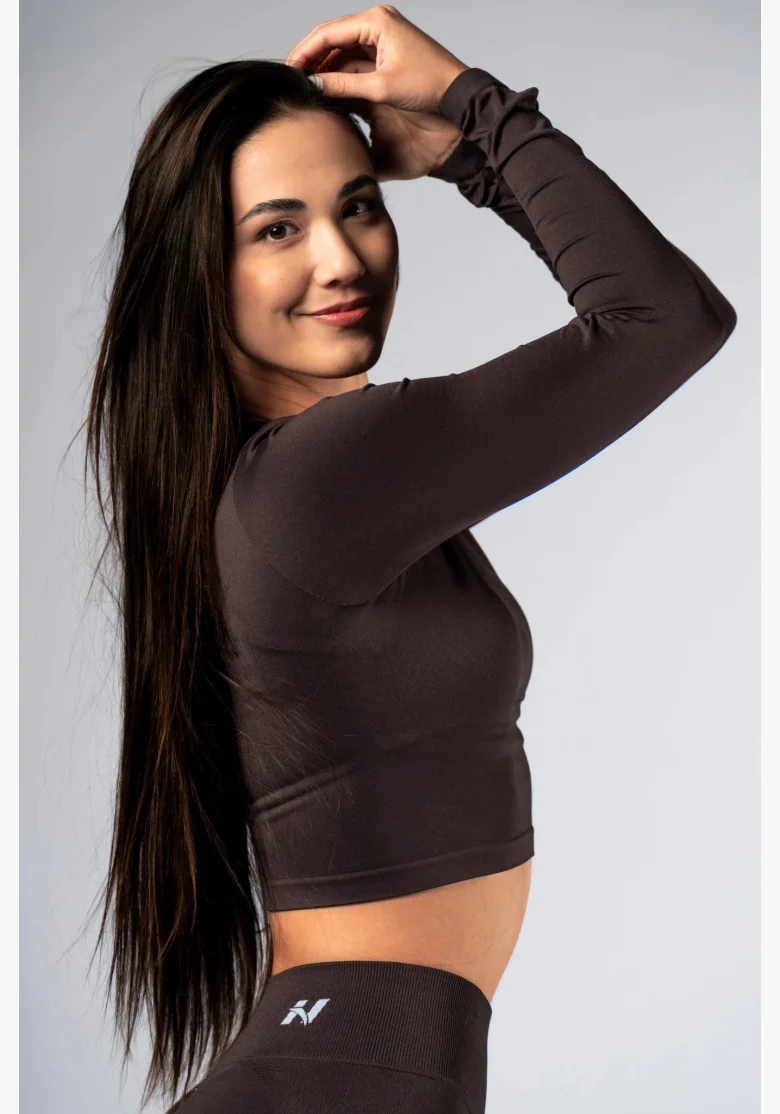 NEBBIA Seamless crop top con maniche lunghe POWER marrone