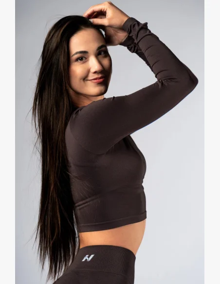 NEBBIA Seamless crop top con maniche lunghe POWER marrone