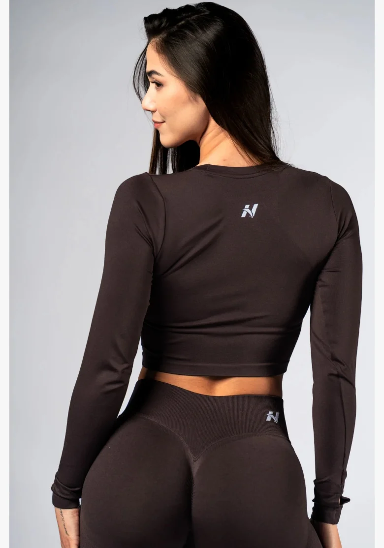NEBBIA Seamless crop top con maniche lunghe POWER marrone