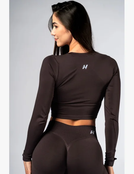 NEBBIA Seamless crop top con maniche lunghe POWER marrone