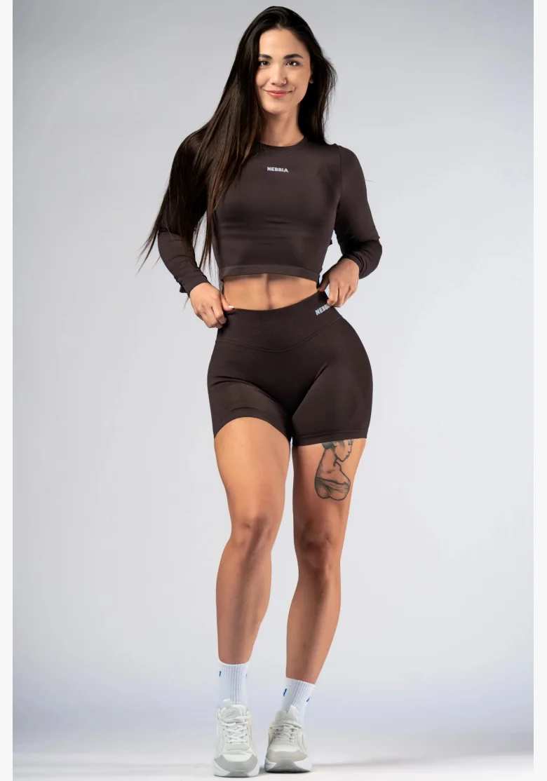 NEBBIA Seamless crop top con maniche lunghe POWER marrone