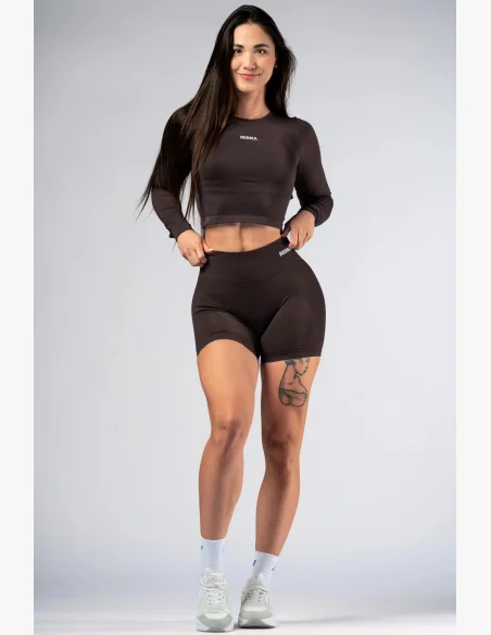 NEBBIA Seamless crop top con maniche lunghe POWER marrone