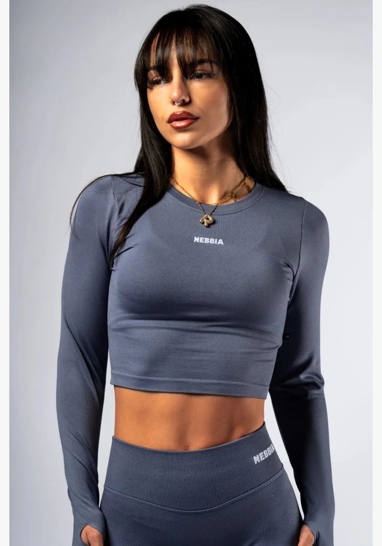 NEBBIA Seamless crop top con manica lunga POWER grigio