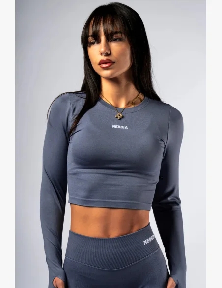 NEBBIA Seamless crop top con manica lunga POWER grigio