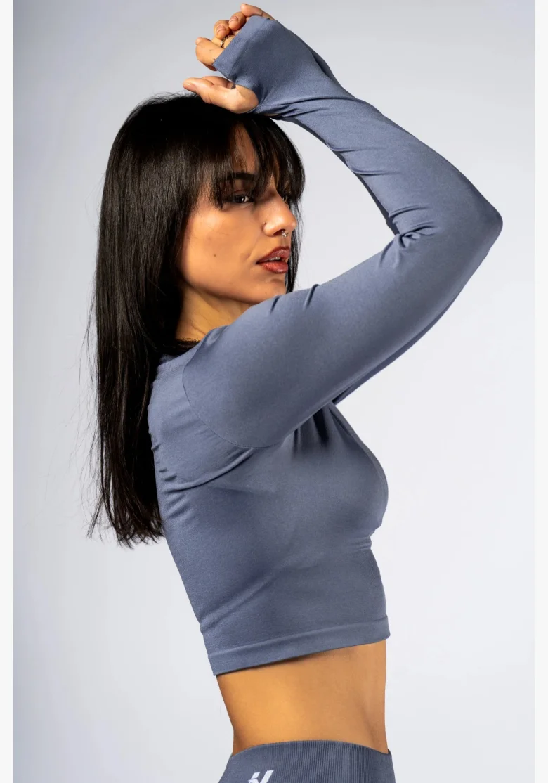 NEBBIA Seamless crop top con manica lunga POWER grigio