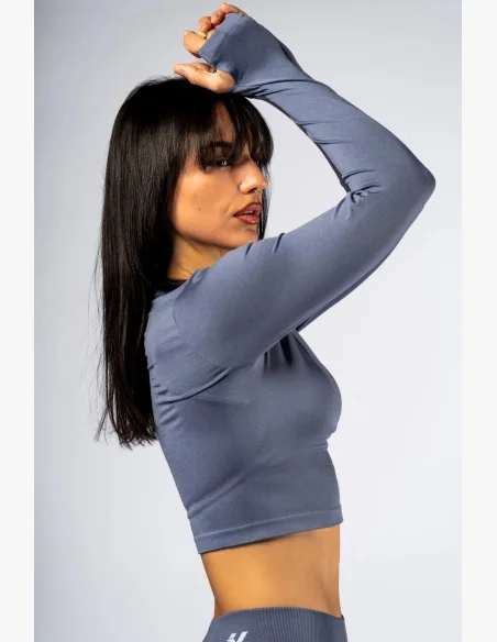 NEBBIA Seamless crop top con manica lunga POWER grigio