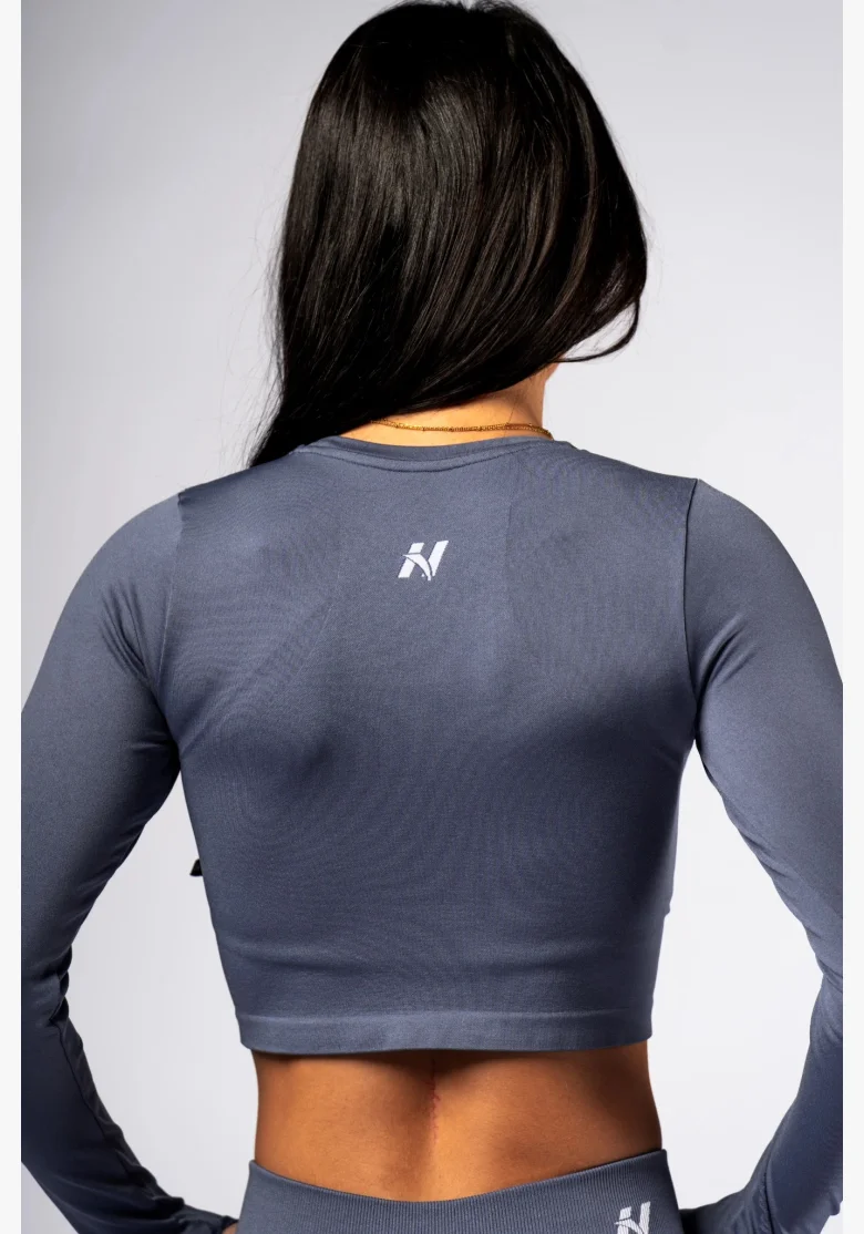 NEBBIA Seamless crop top con manica lunga POWER grigio
