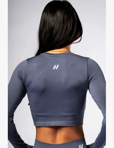 NEBBIA Seamless crop top con manica lunga POWER grigio