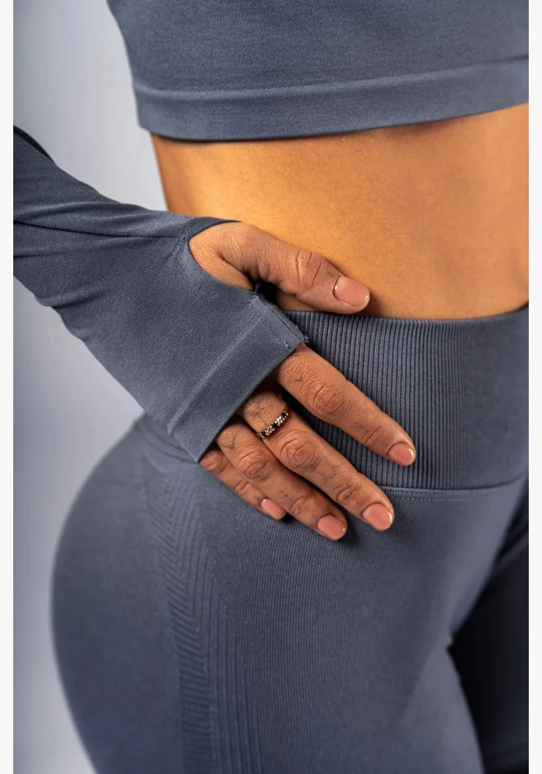 NEBBIA Seamless crop top con manica lunga POWER grigio