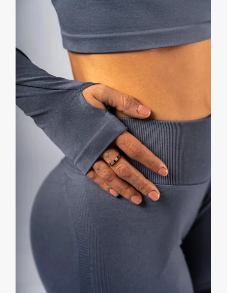 NEBBIA Seamless crop top con manica lunga POWER grigio