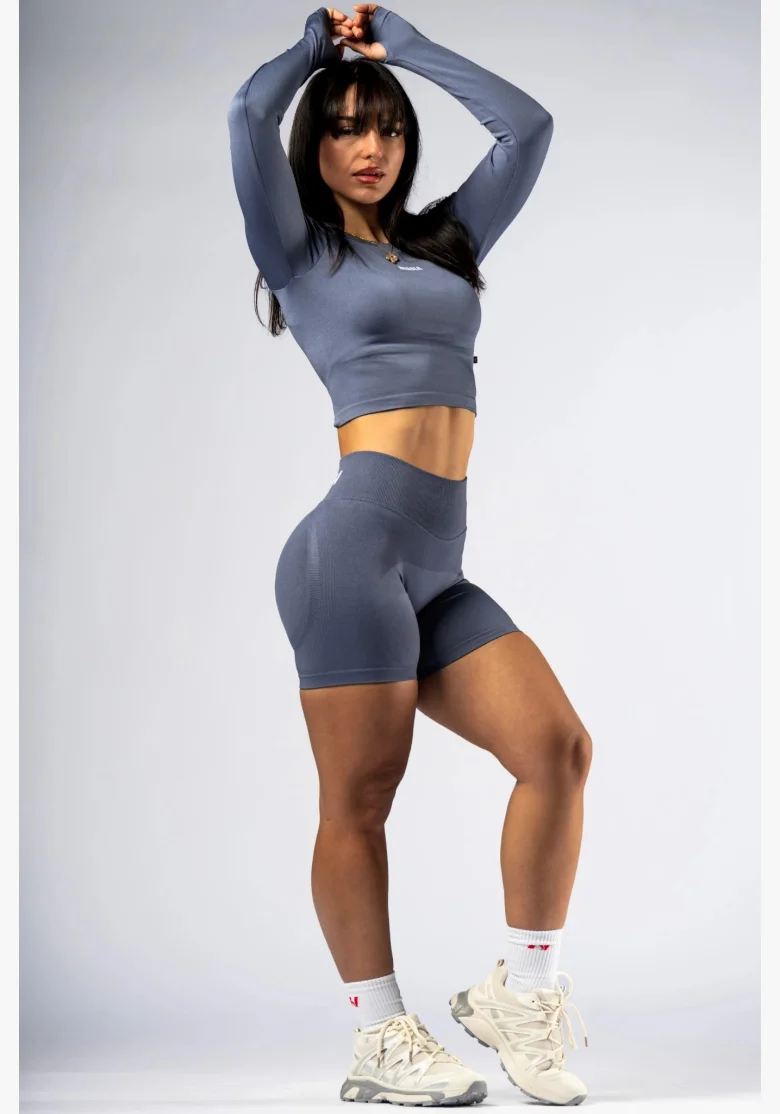 NEBBIA Seamless crop top con manica lunga POWER grigio