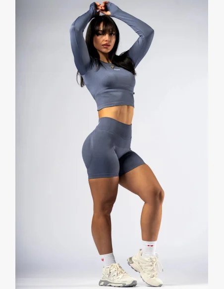 NEBBIA Seamless crop top con manica lunga POWER grigio