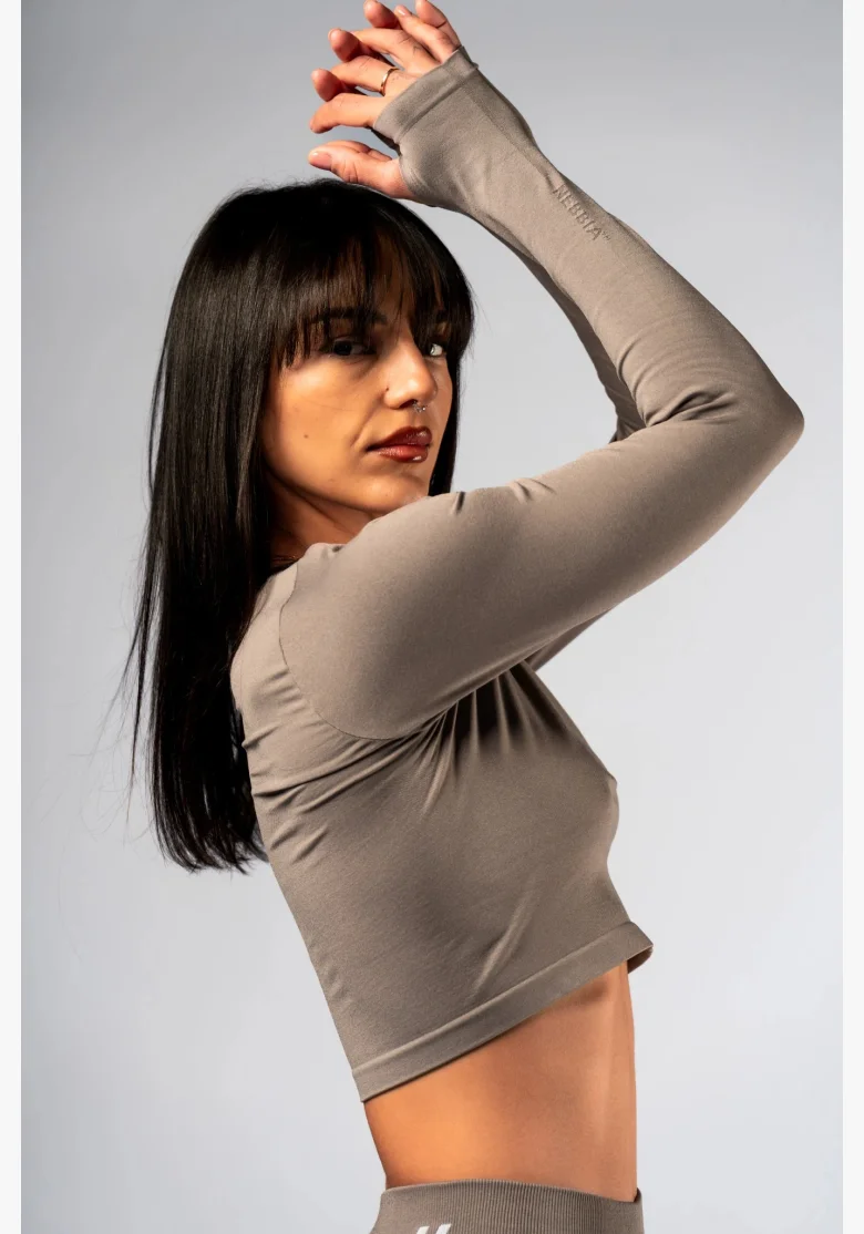 NEBBIA Seamless crop top con manica lunga POWER beige