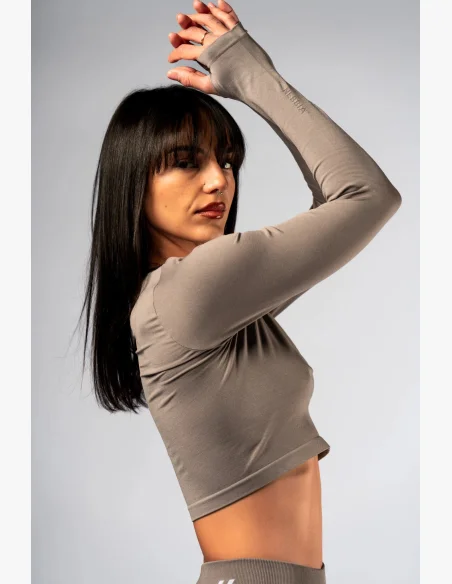 NEBBIA Seamless crop top con manica lunga POWER beige