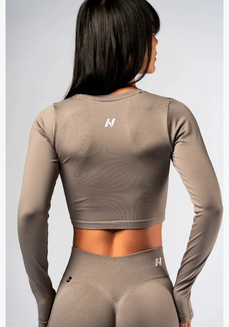NEBBIA Seamless crop top con manica lunga POWER beige