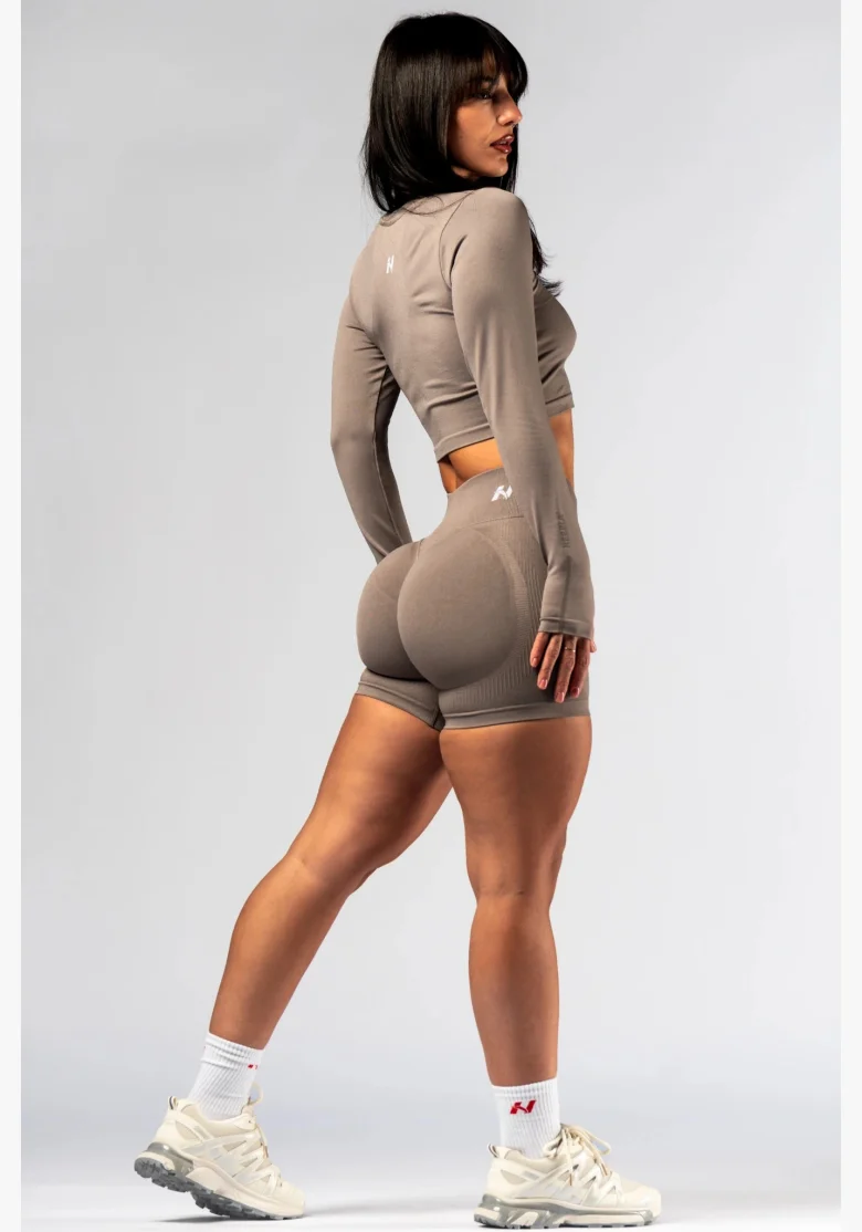 NEBBIA Seamless crop top con manica lunga POWER beige