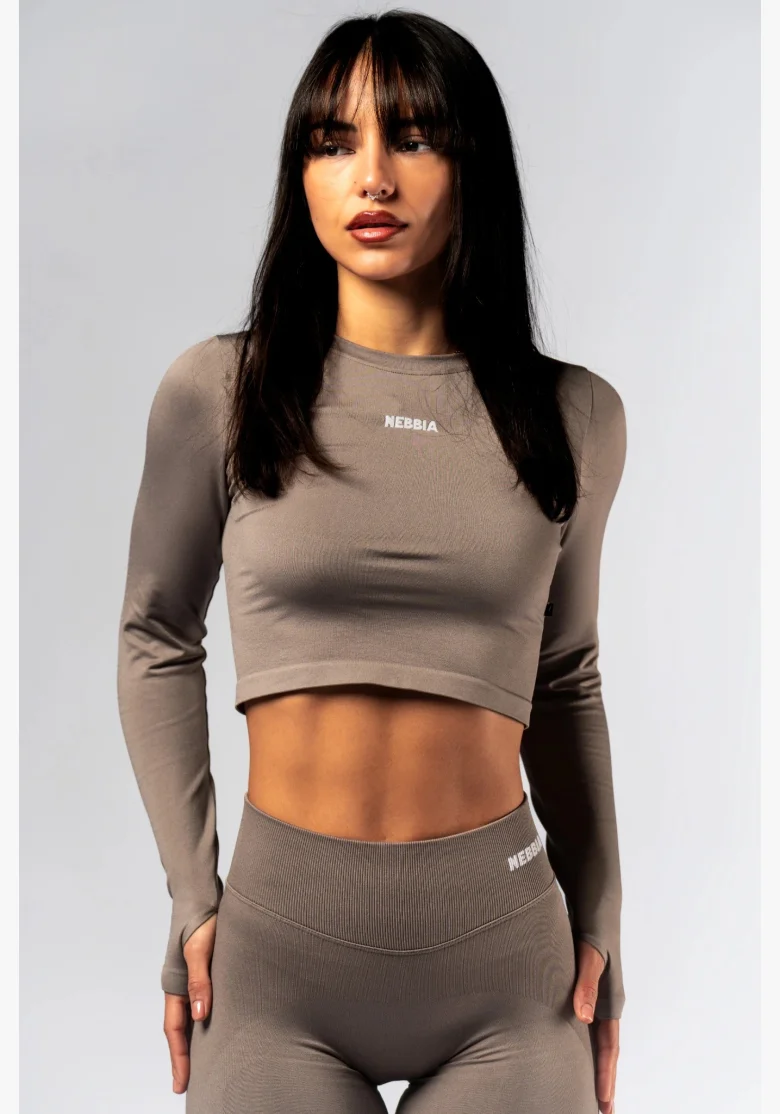 NEBBIA Seamless crop top con manica lunga POWER beige