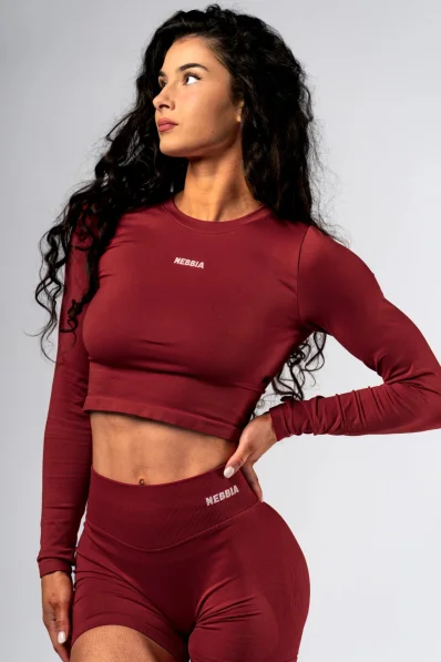 NEBBIA Seamless crop top con manica lunga POWER rosso
