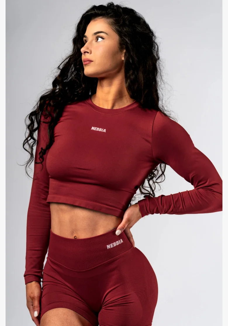NEBBIA Seamless crop top con manica lunga POWER rosso
