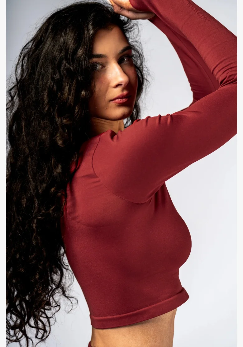 NEBBIA Seamless crop top con manica lunga POWER rosso