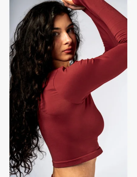 NEBBIA Seamless crop top con manica lunga POWER rosso