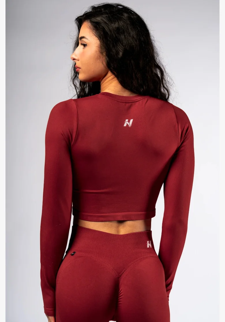 NEBBIA Seamless crop top con manica lunga POWER rosso