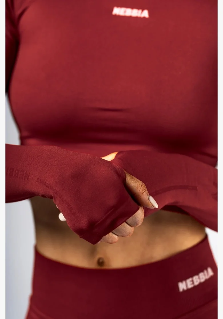 NEBBIA Seamless crop top con manica lunga POWER rosso